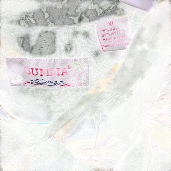 Tropical Green Floral Short Sleeve Button-Up Shirt XL By Summa 70% Silk 30% Nylo - Picture 2 of 6